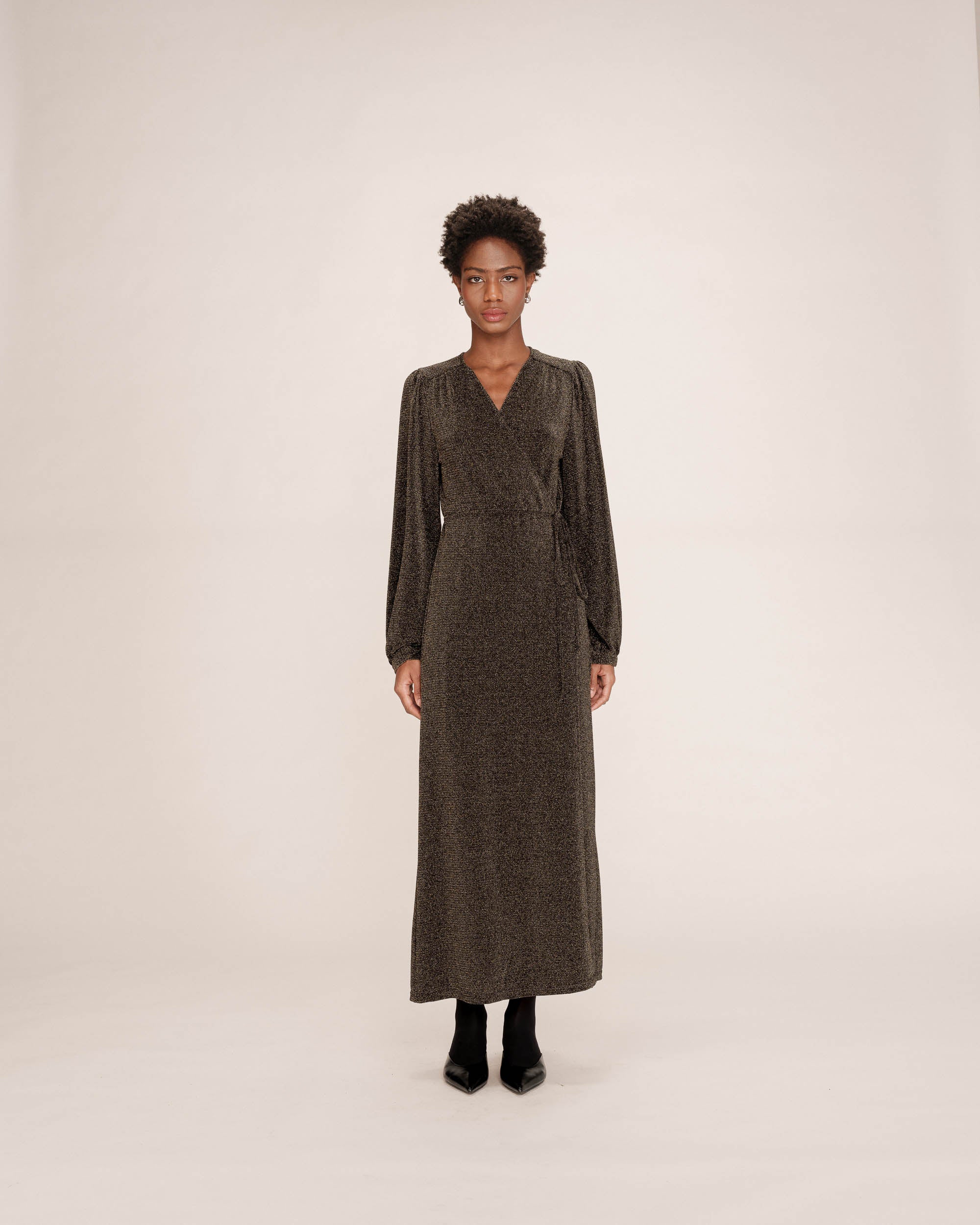 Robe longue portefeuille or Talia