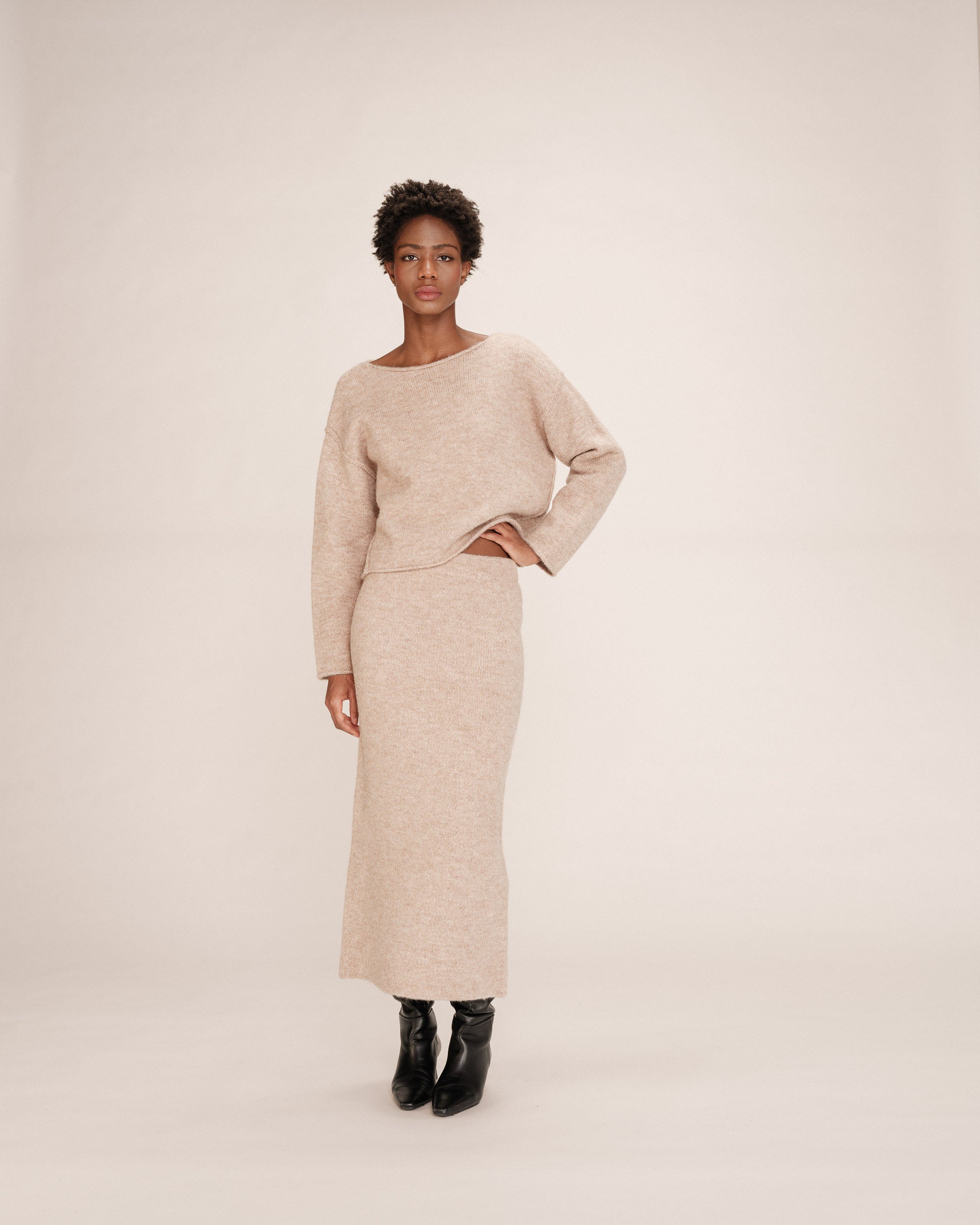 Jupe crayon en maille taupe Toundra