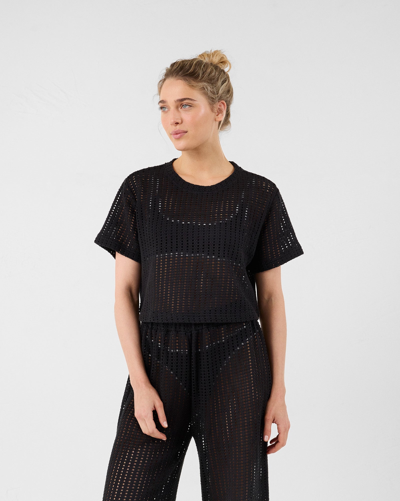 JOTT - T-shirt col rond en maille de coton Noir Giada - Taille XS