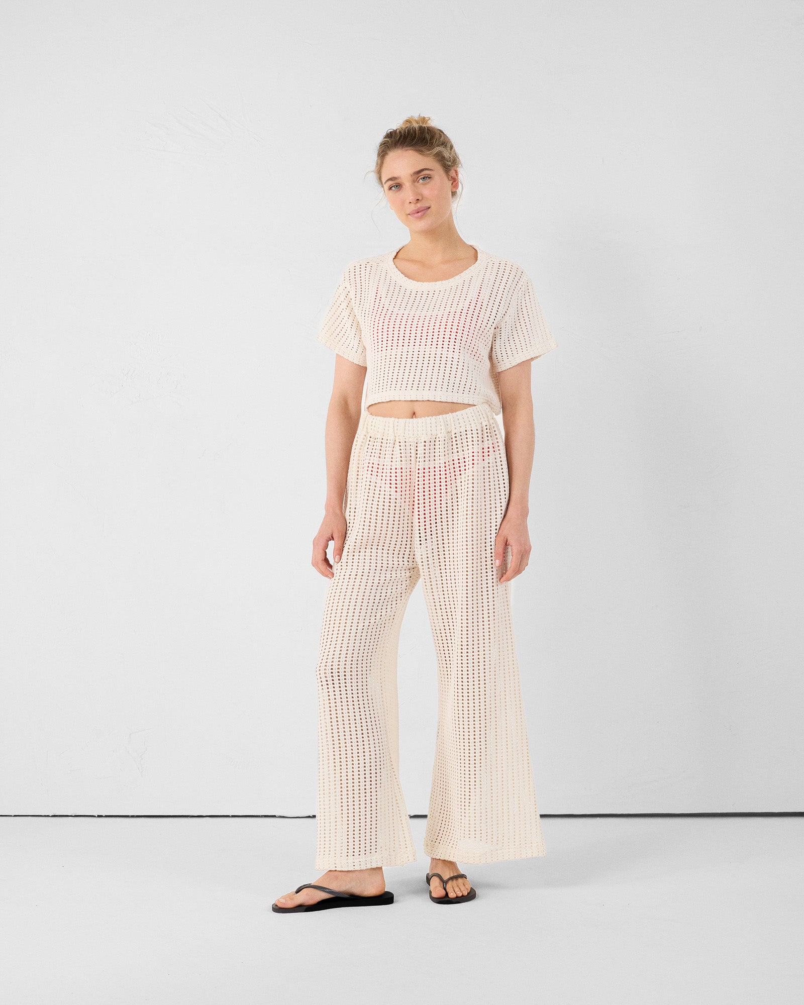 JOTT - T-shirt col rond en maille de coton Naturel Giada - Taille XS